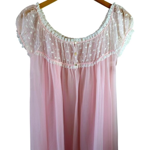 NOS Vintage 60's Vassarette Pink Nylon Chiffon Robe Nightgown Size 36 Full Sweep - Picture 5 of 10